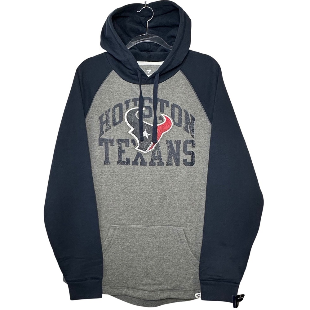 Fanatics Houston Texans Mens Large Hoodie NEW NFL Gray Navy Blue Raglan Pullover